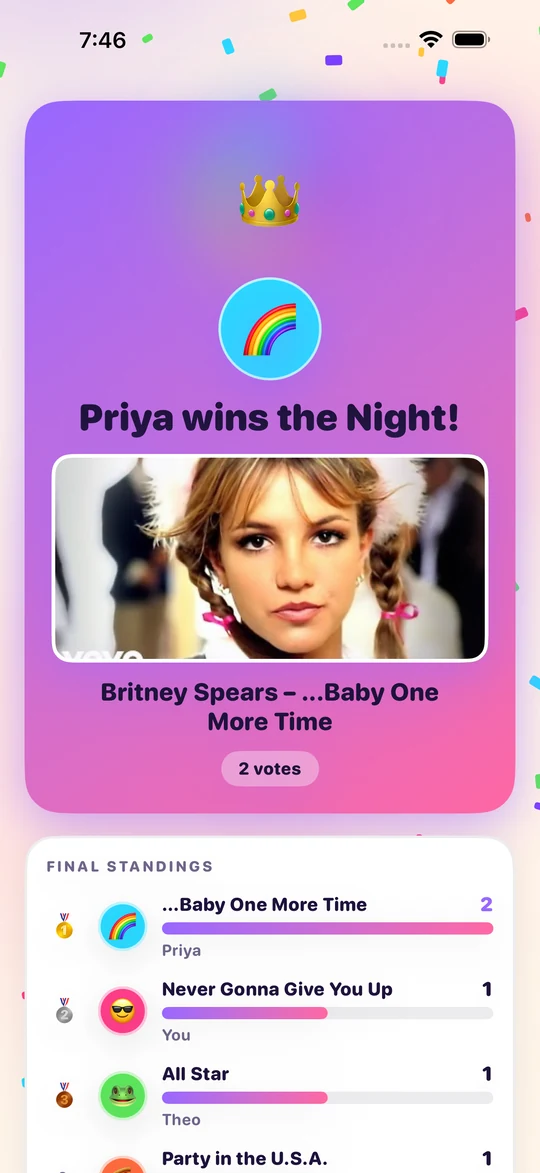 Results revealing who chose the winner