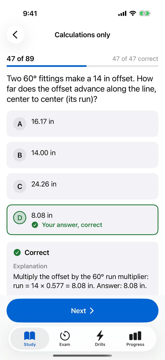 A plumbing calculation with every step shown